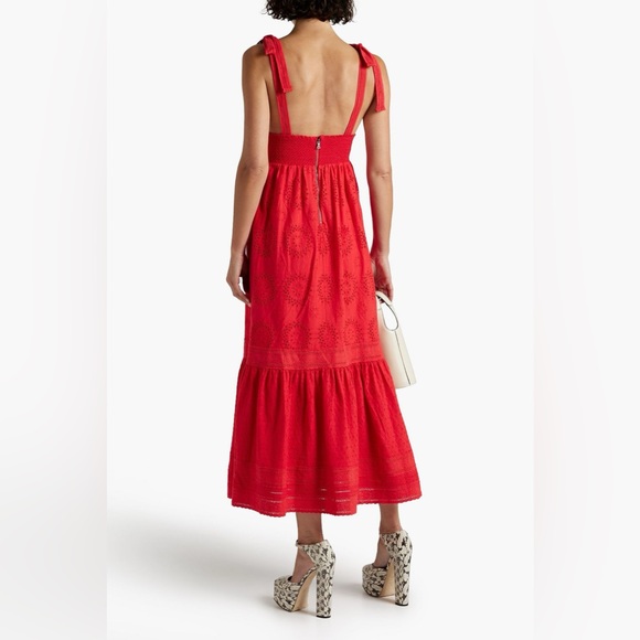 Alice + Olivia NWOT Levine Smocked Midi Dress Poppy Red 6 - Picture 3 of 12